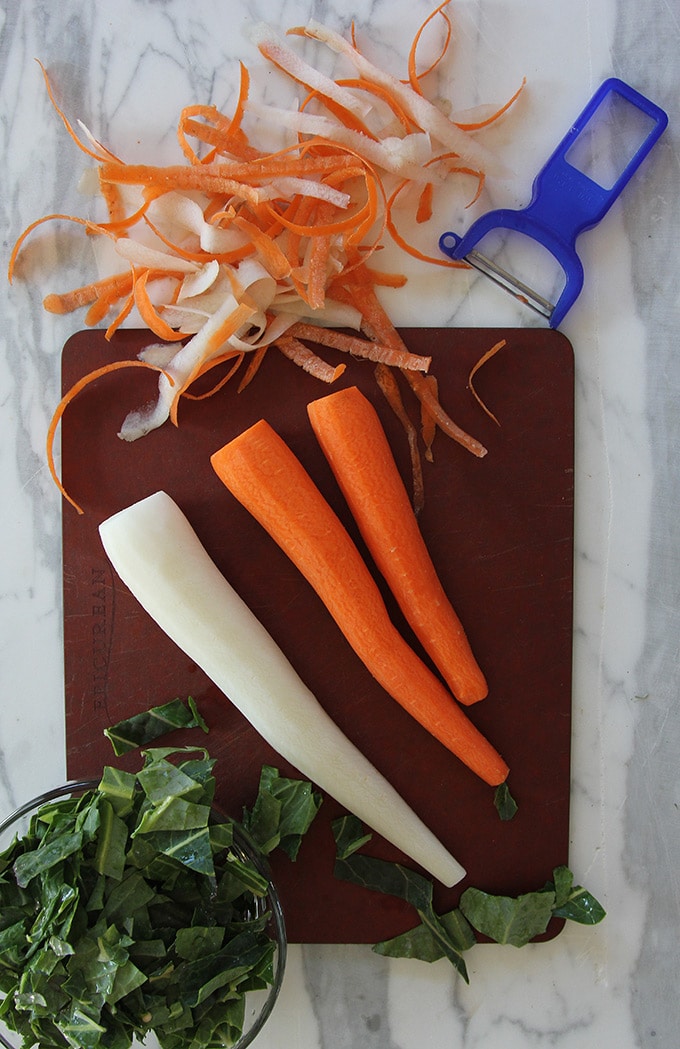 Seared Vegetable Trio of Carrot, Daikon and Collards #daikonradish