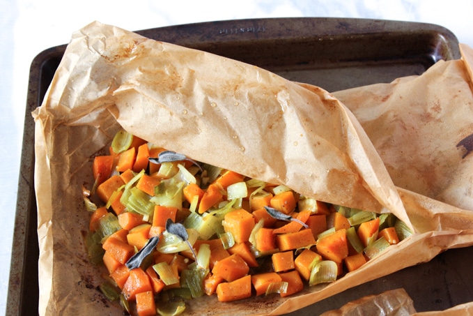 roasted vegetables baked in parchment