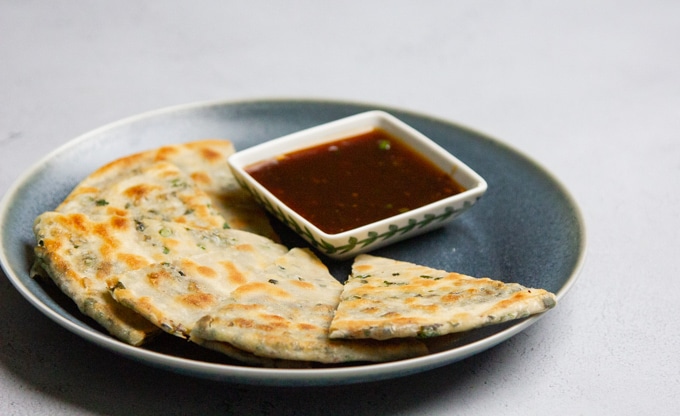 scallion pancakes with dipping sauce