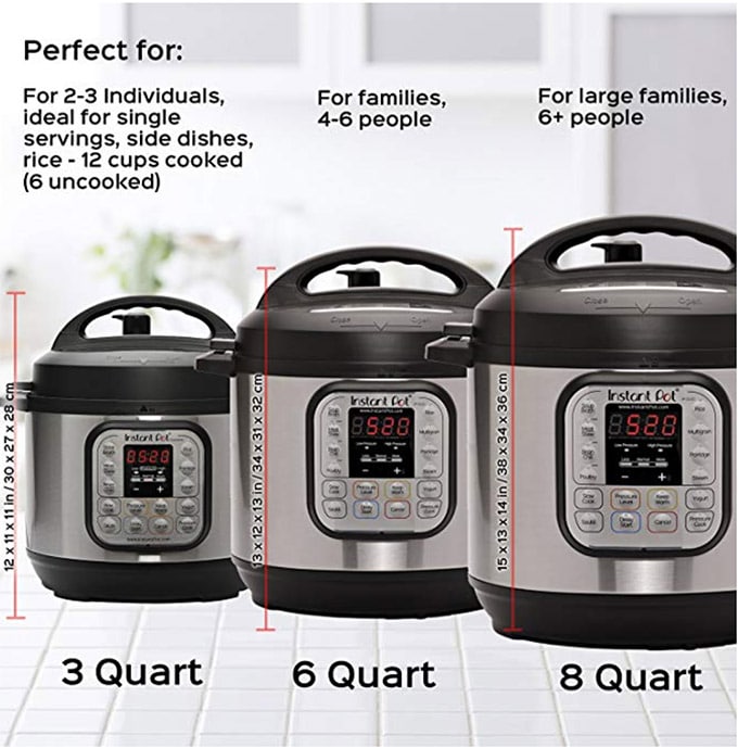 different sizes of instant pots
