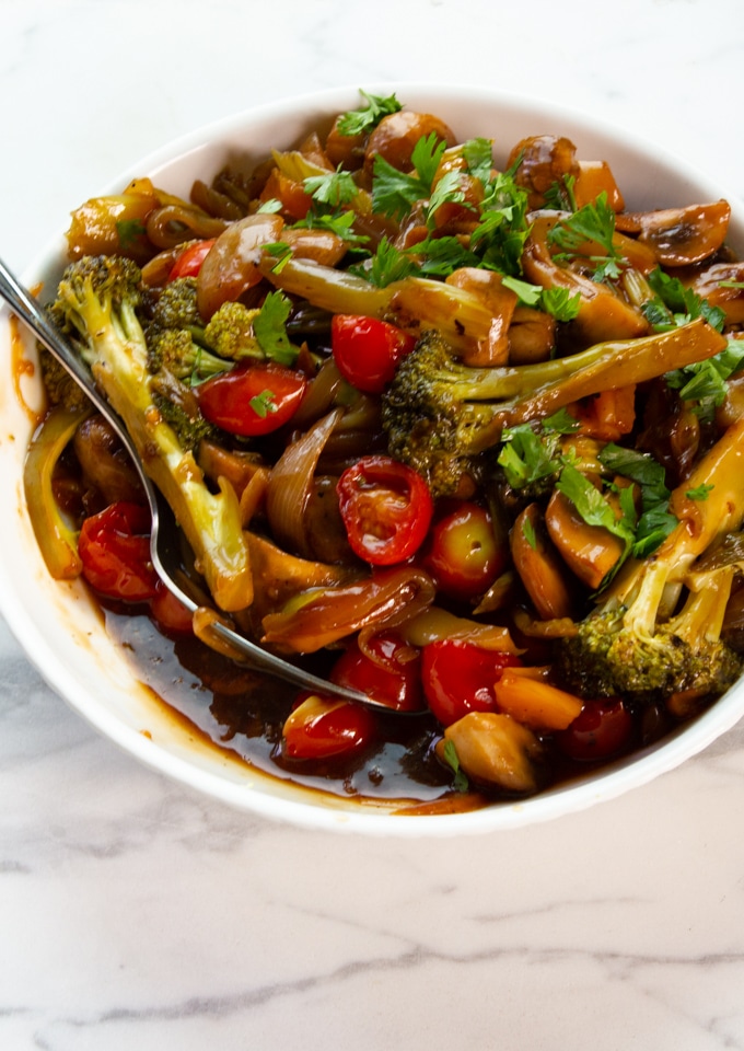 Asian veg stir-fry with ponzu sauce