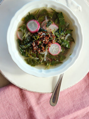 quinoa soup spring greens radish