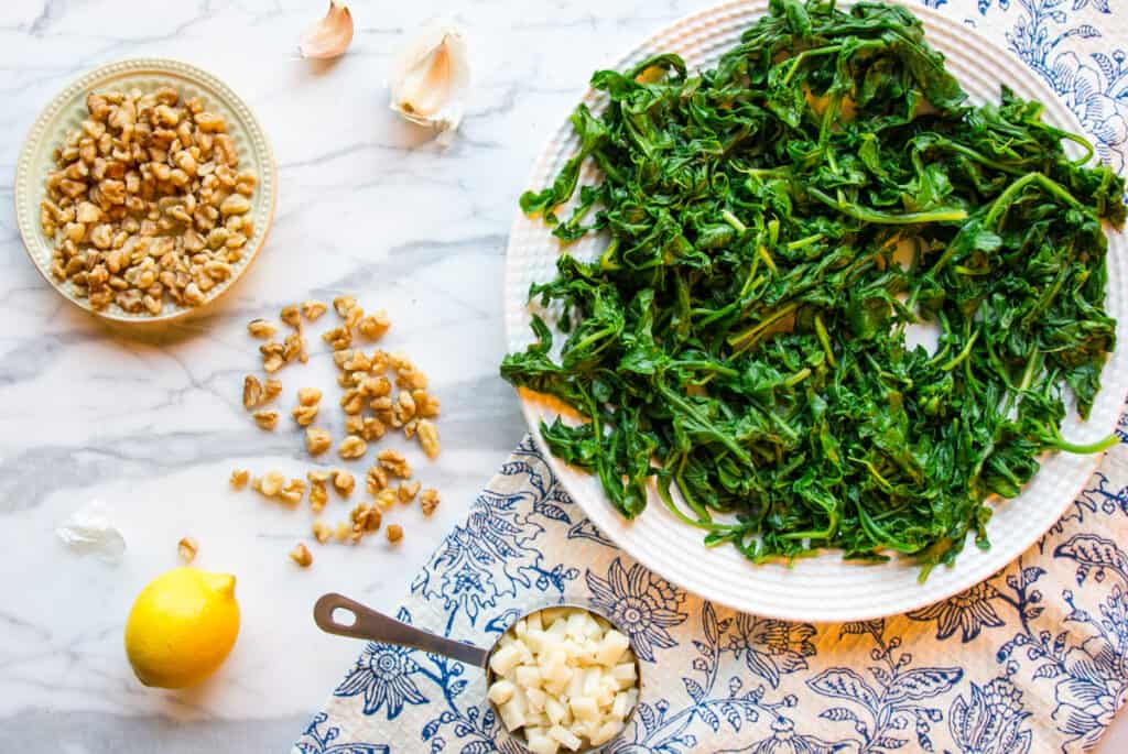 ingredients for arugula pesto