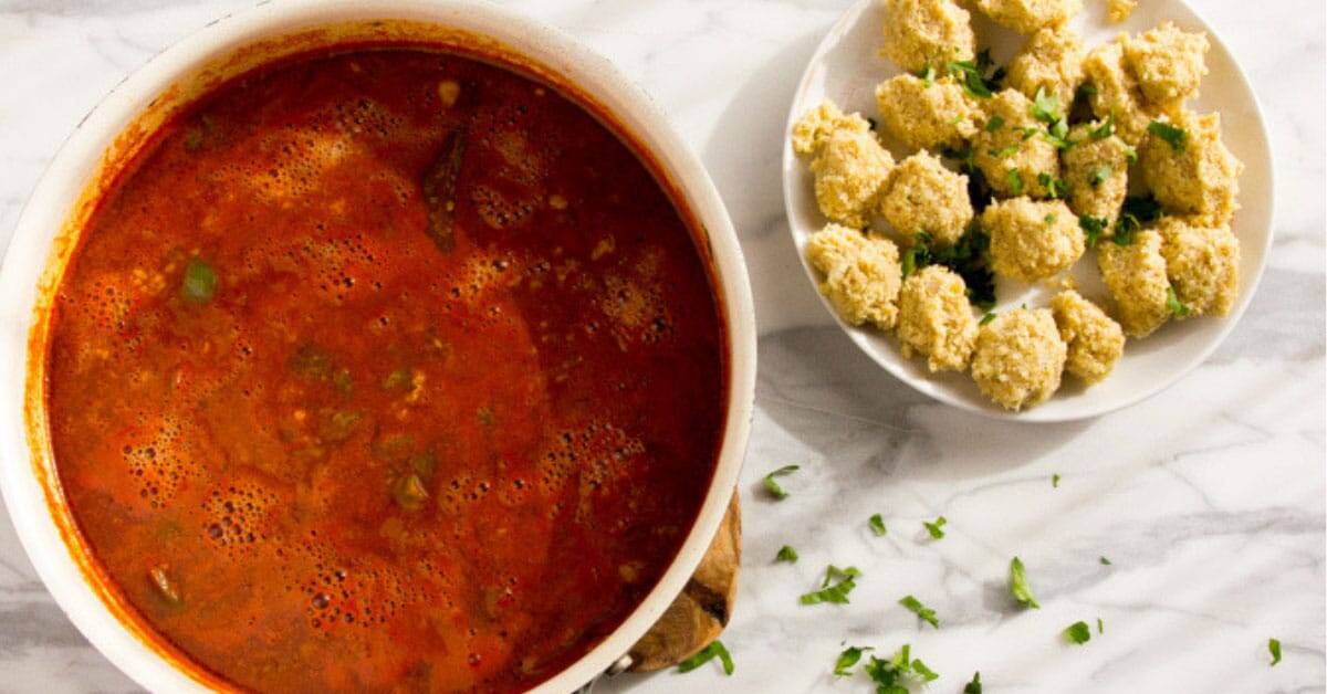 Bulgur 'Meatballs' in Seasoned Tomato Broth (V)