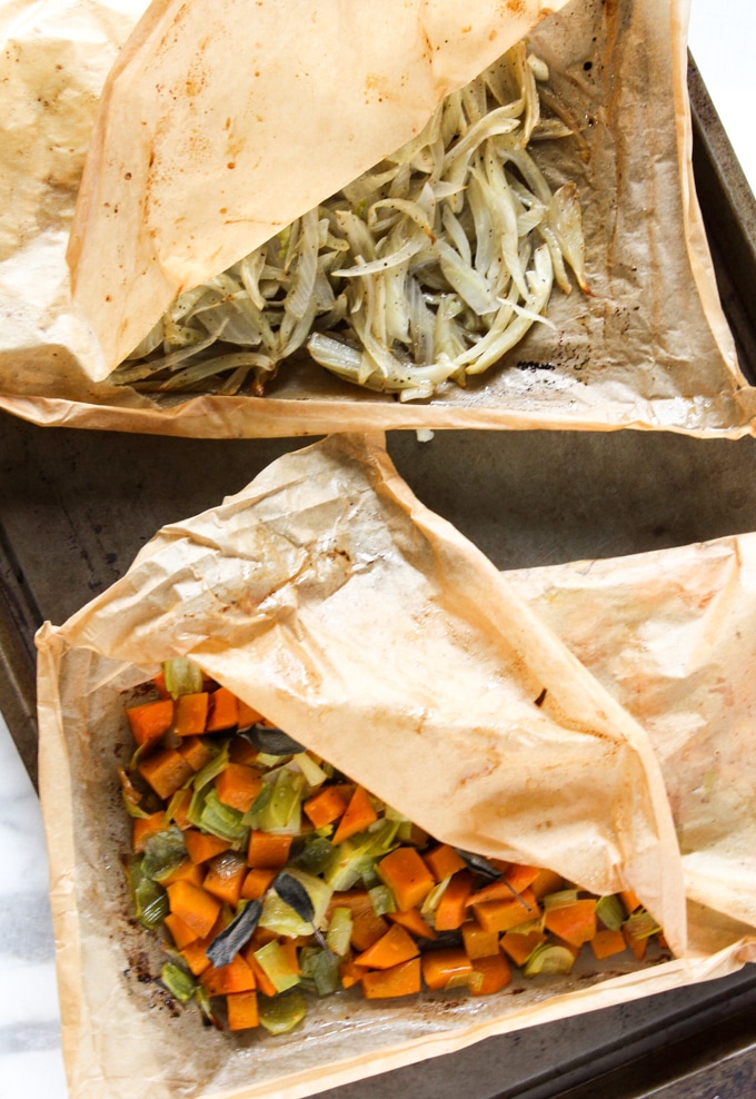 roasted vegetables in parchment