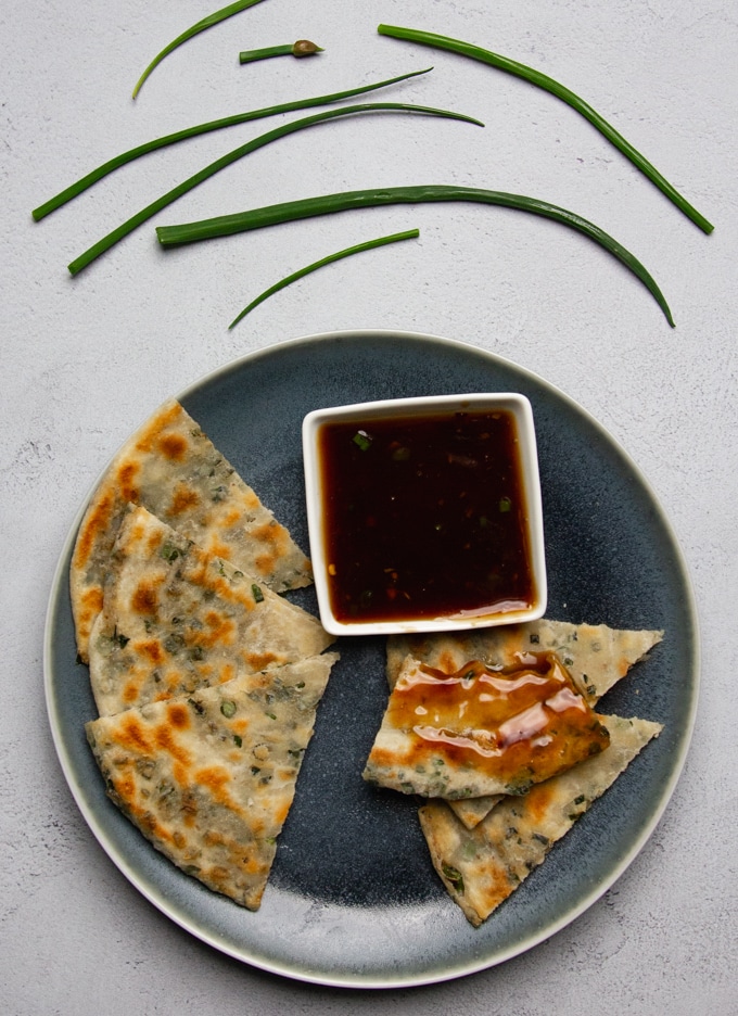Chinese scallion pancakes with dipping sauce