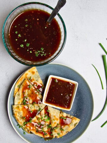 soy chili sauce with chive pancake