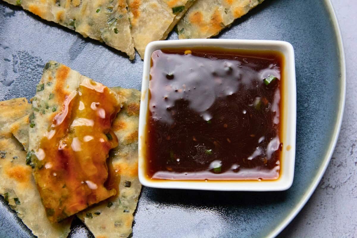 soy chili sauce with chive pancake