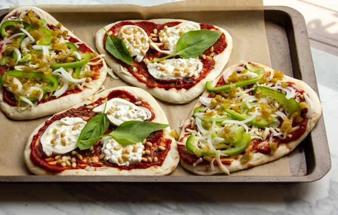 naan pizzas Italian style and pepper lovers