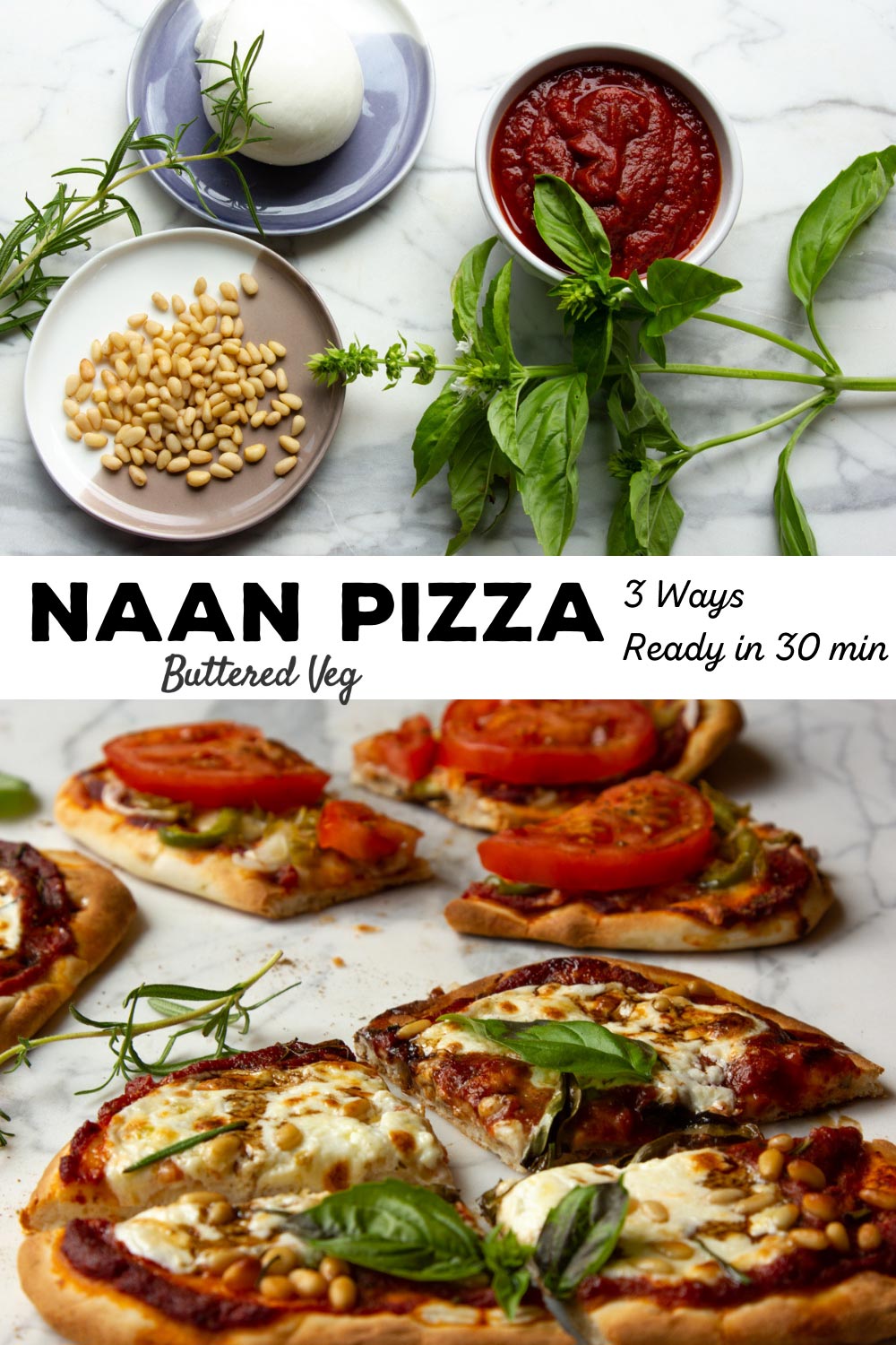 Naan pizzas, three ways (30 minute dinner)