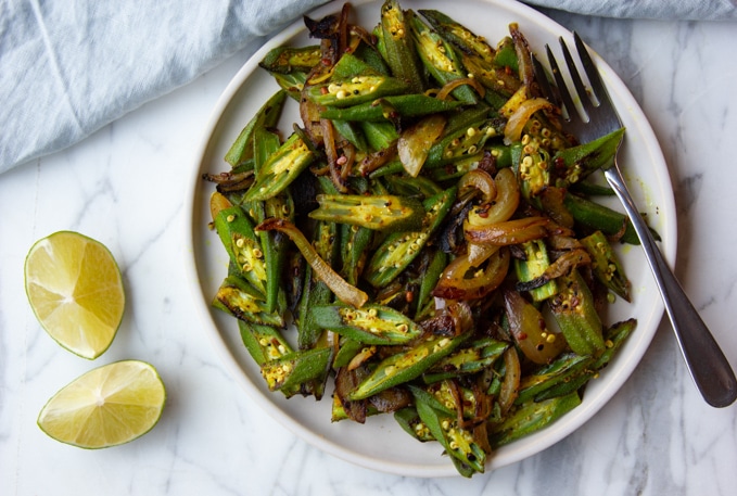 Indian Okra Sauté With Red Onion