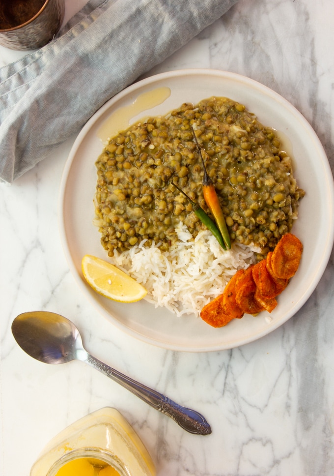 Indian whole mung dal on a plate