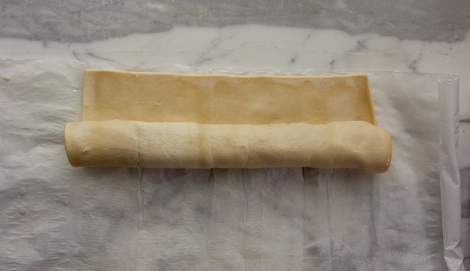 rolling up the puff pastry