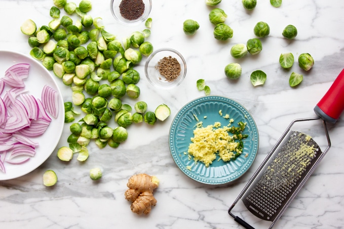 ingredients for Indian spiced brussel sprouts