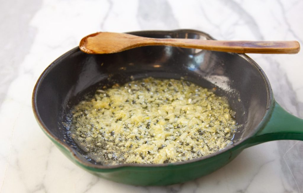Saute garlic and online for lemon butter sauce