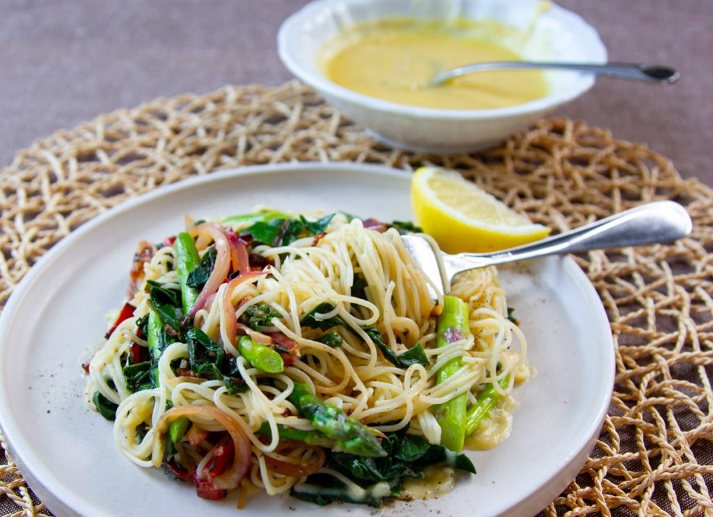 Asparagus pasta on a plate