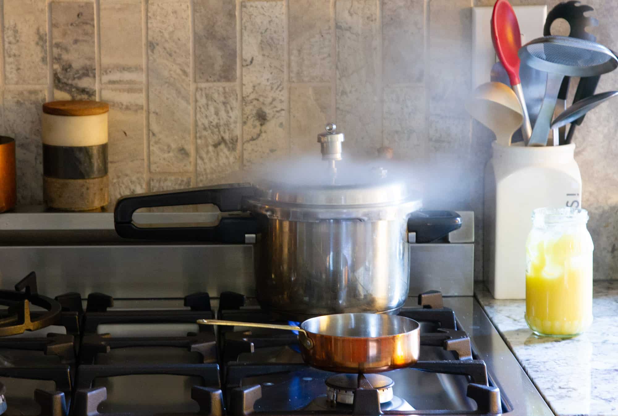 pressure cooker releasing steam
