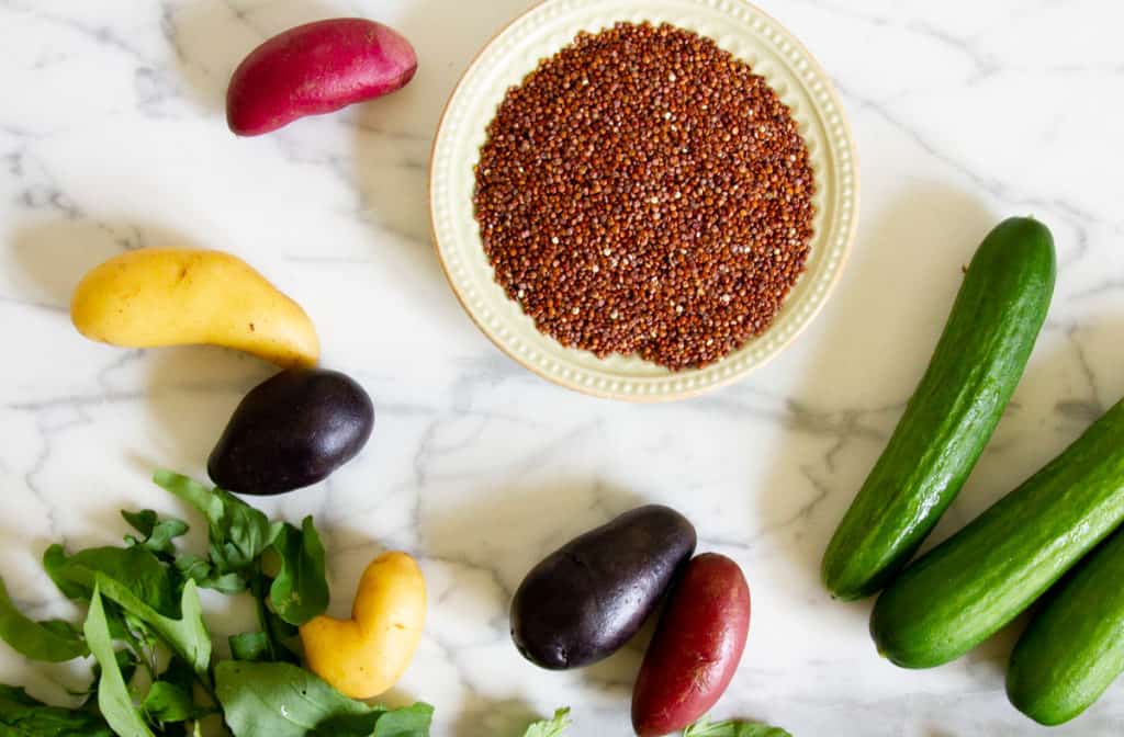 quinoa, potatoes, and Persian cucumbers