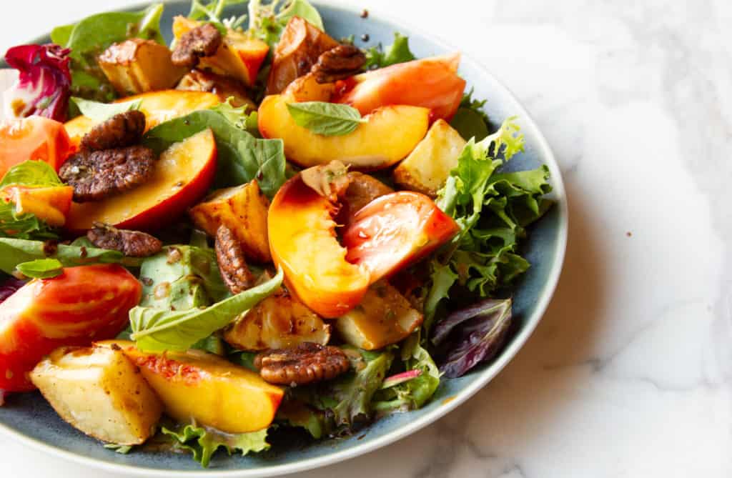 Peach salad with maple-balsamic vinaigrette