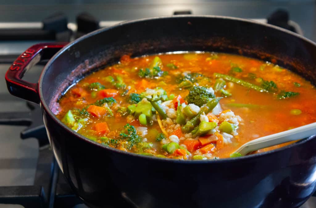 Vegetable soup in a pot