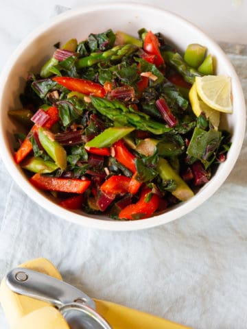 asparagus, swiss chard, and peppers