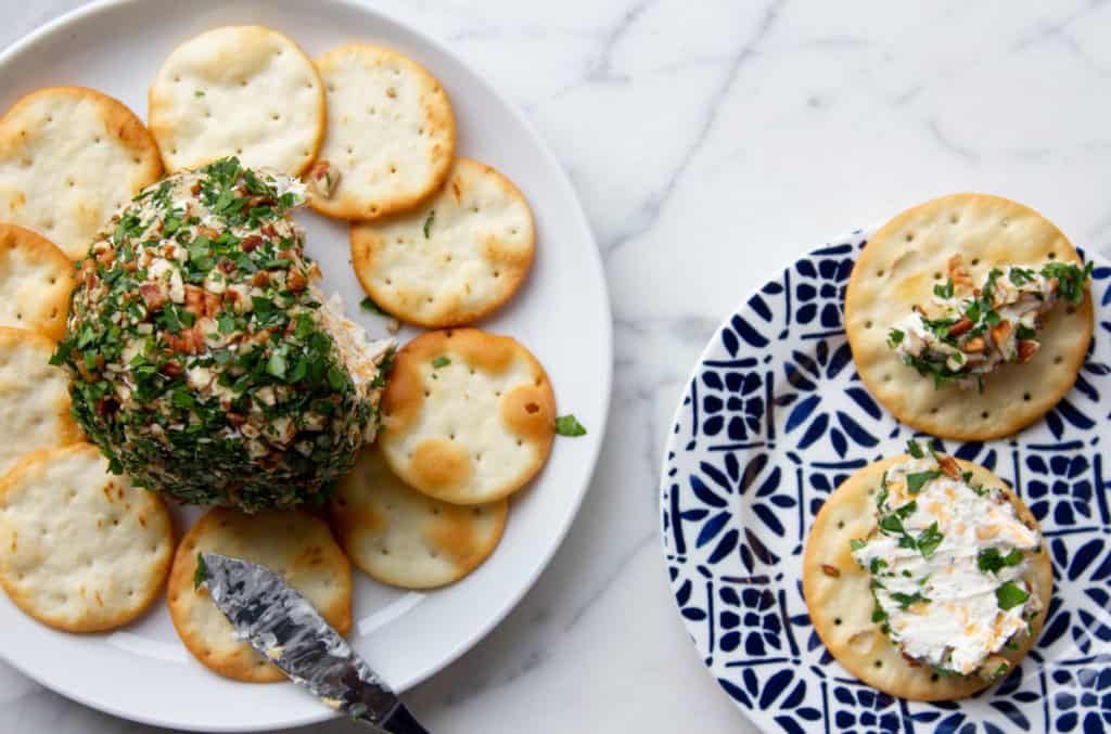 cheese ball with crackers