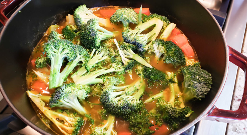 Adding the Broccoli in the Broccoli Soup