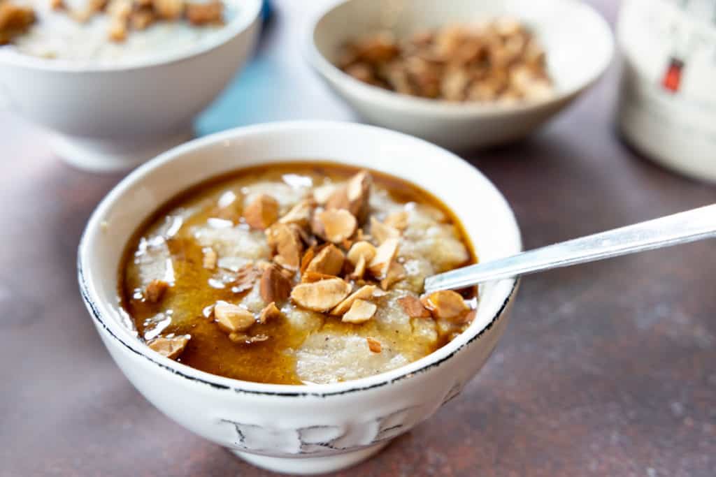 Cream of Quinoa Porridge with maple syrup and various nuts