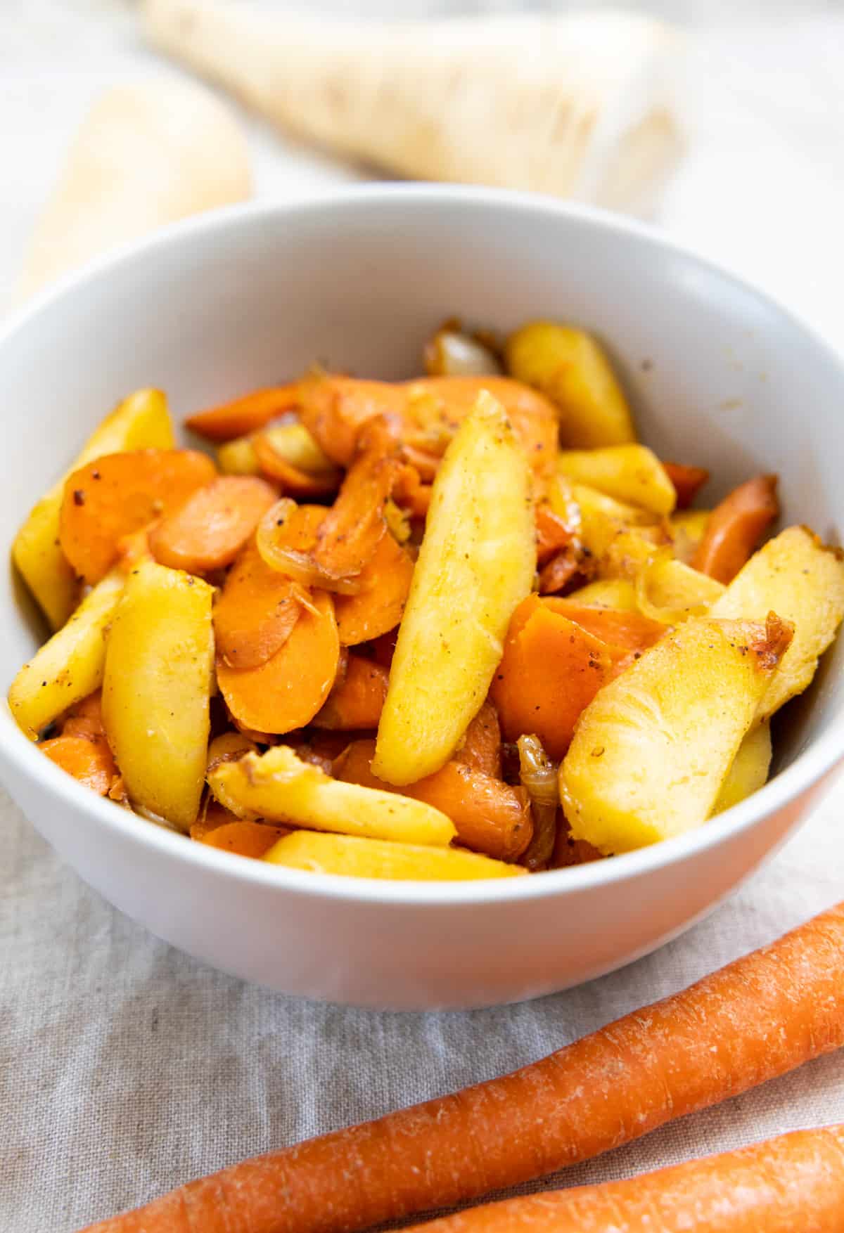 parsnip and carrots on a bowl