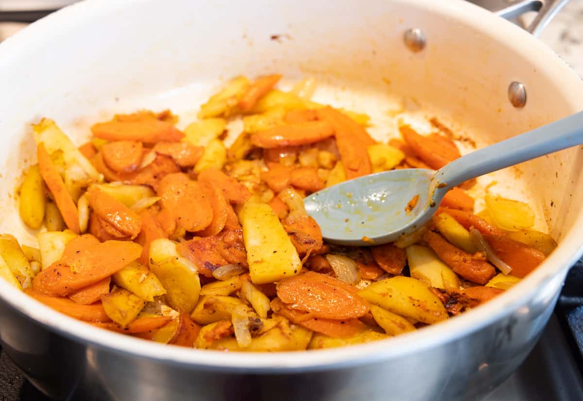 parsnips and carrots on a pan