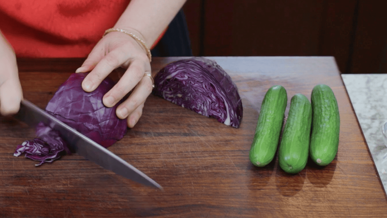chopping red cabbage