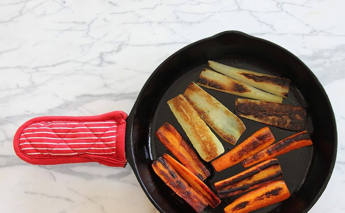 Seared Vegetable Trio of Carrot, Daikon and Collards #daikonradish