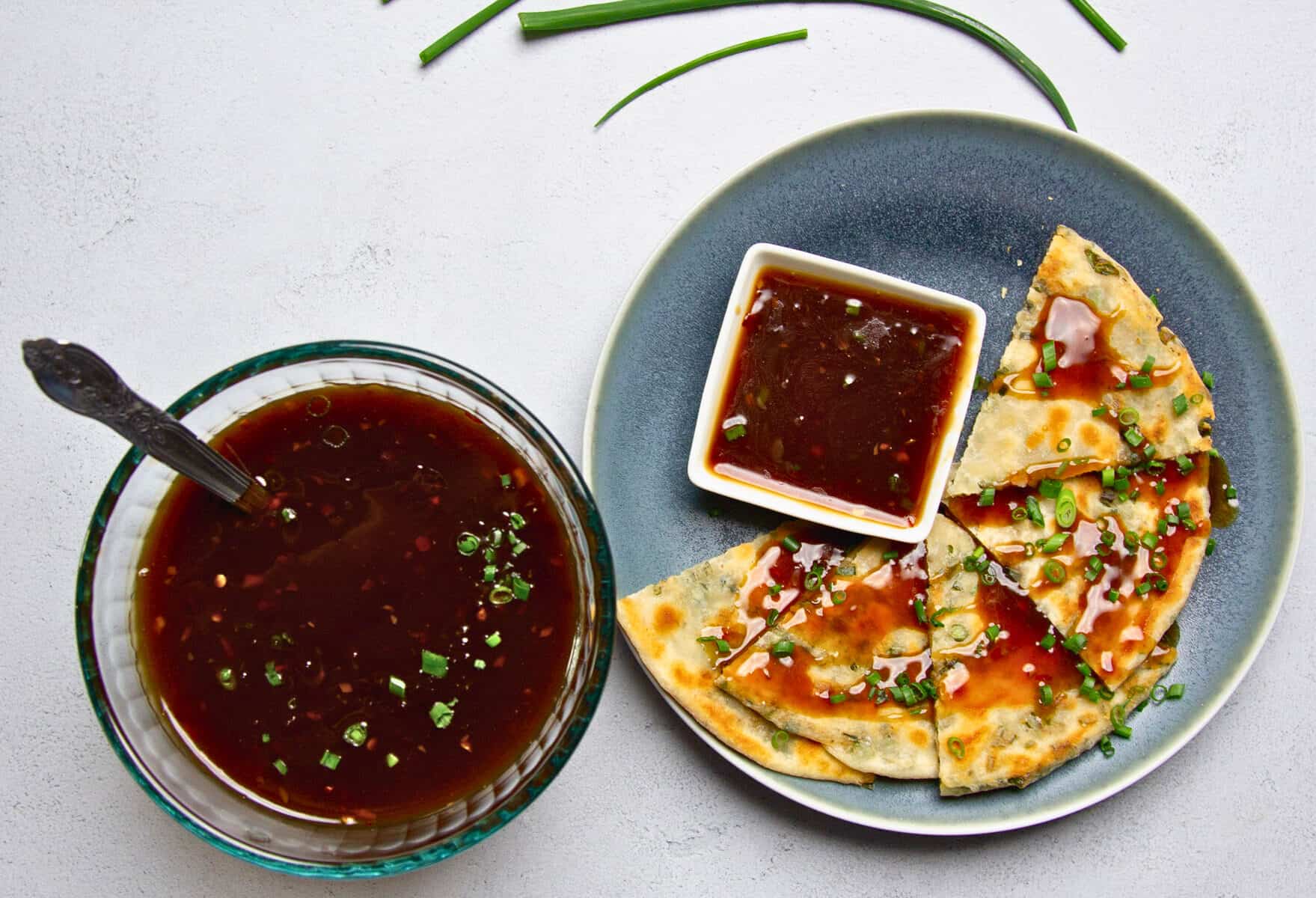 soy chili sauce with chive pancake