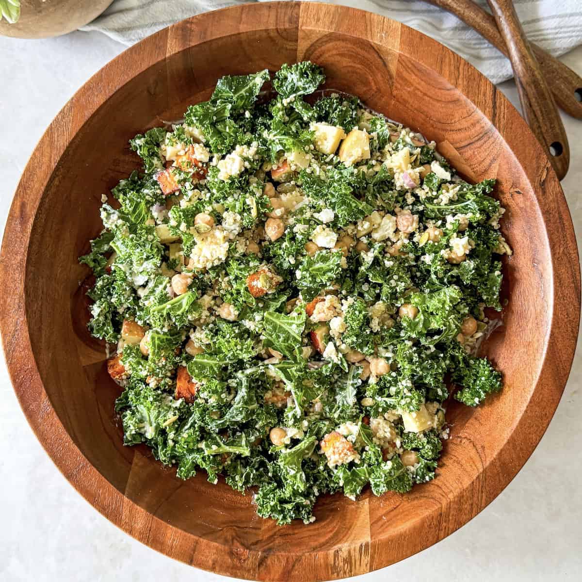 Simple Kale Harvest Salad with Maple Tahini Dressing