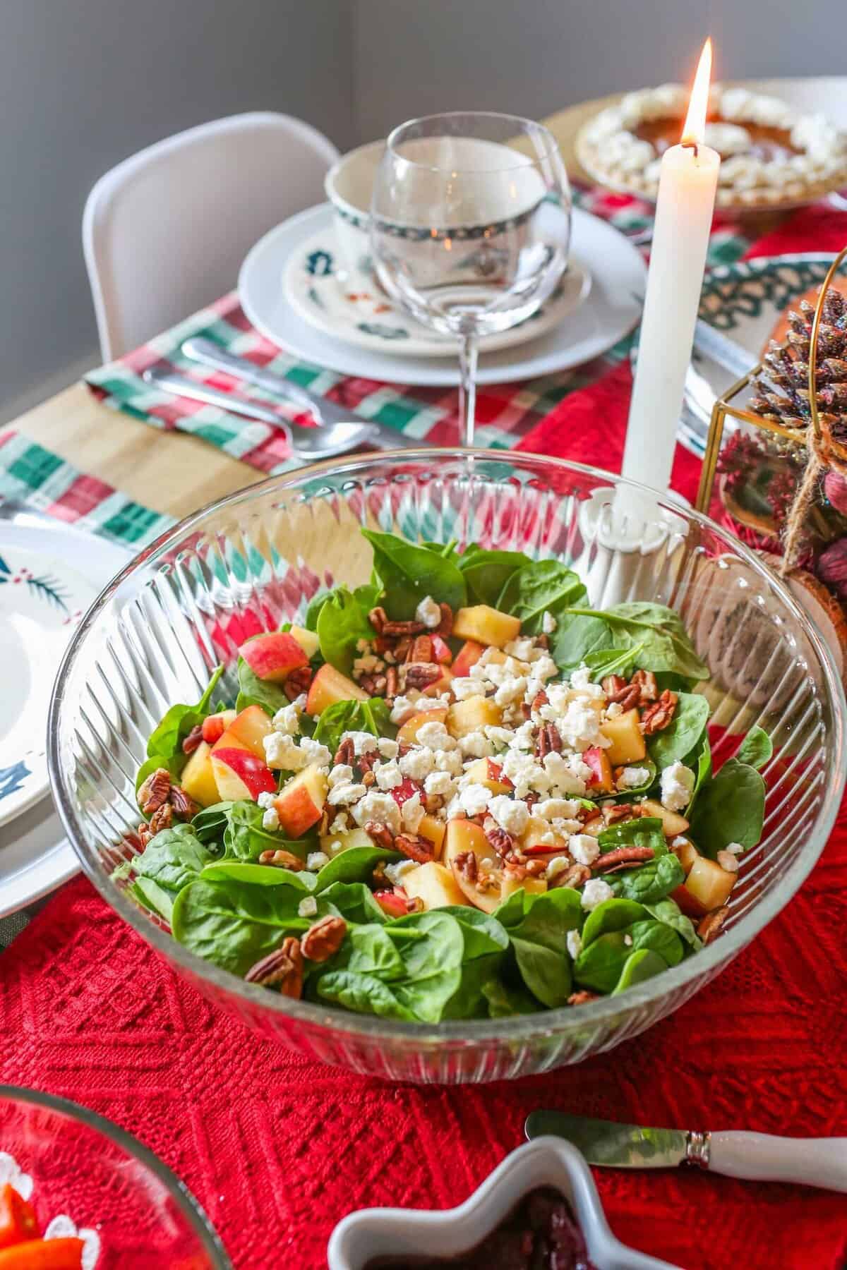 Spinach Salad with Apples, Feta Cheese, and Pecans
